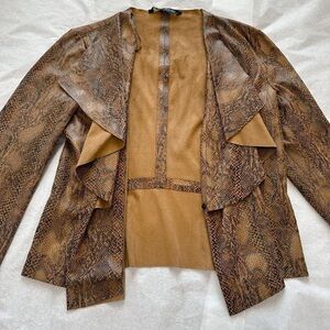 Faux suede western-style animal print cardigan jacket